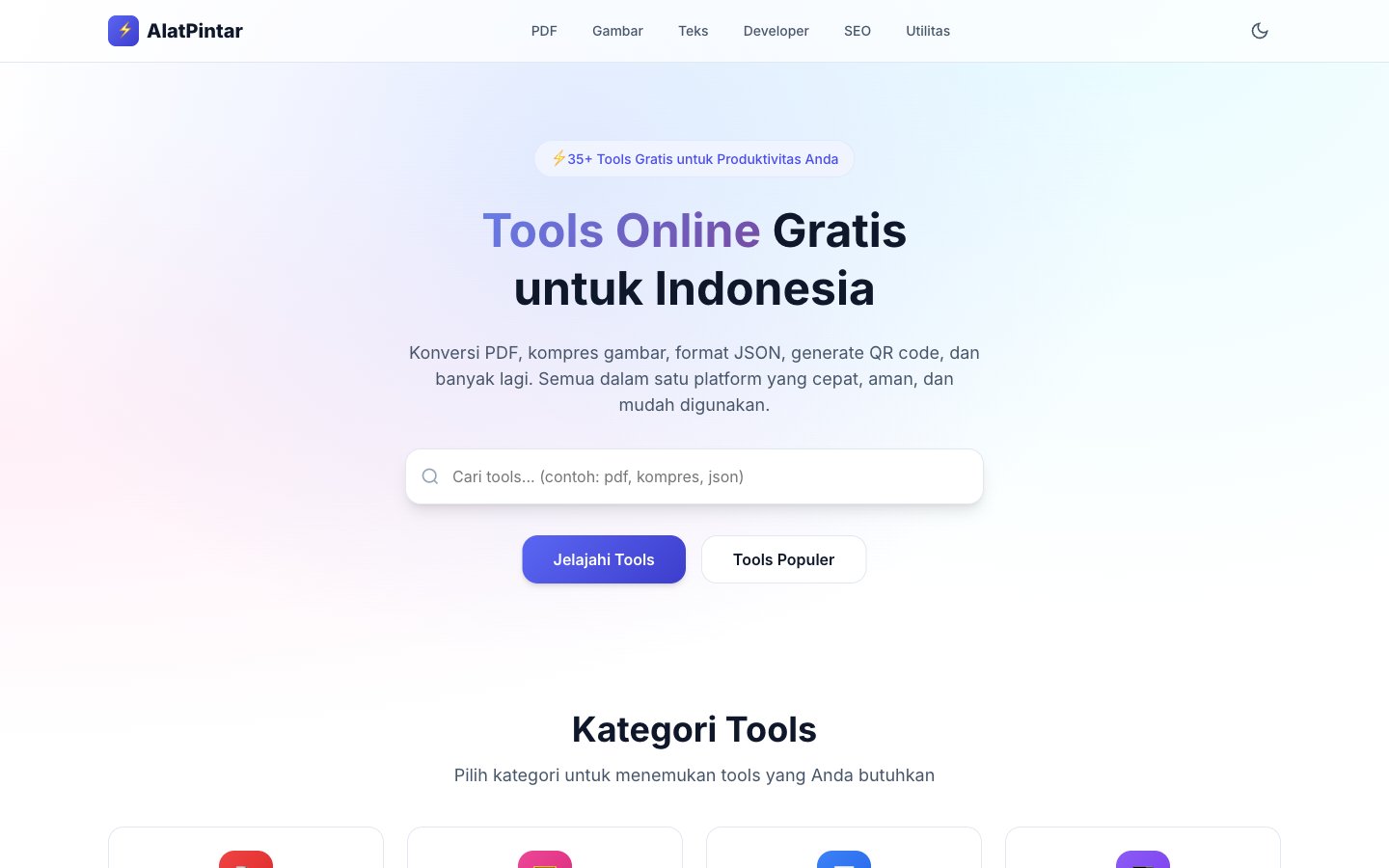 AlatPintar preview, a collection of free online tools