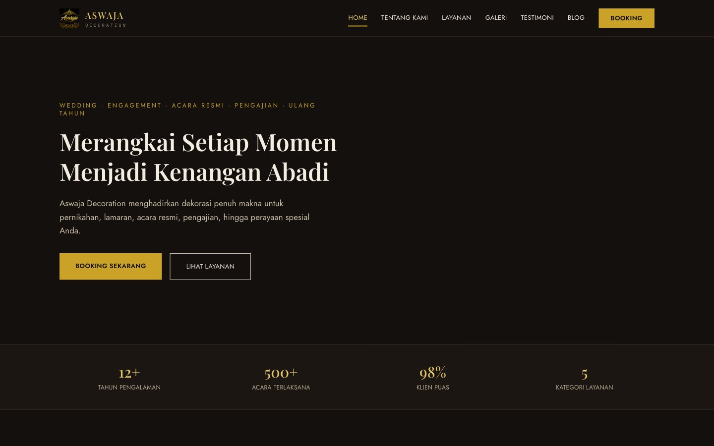 Aswaja Decoration website preview, a wedding and event decoration service