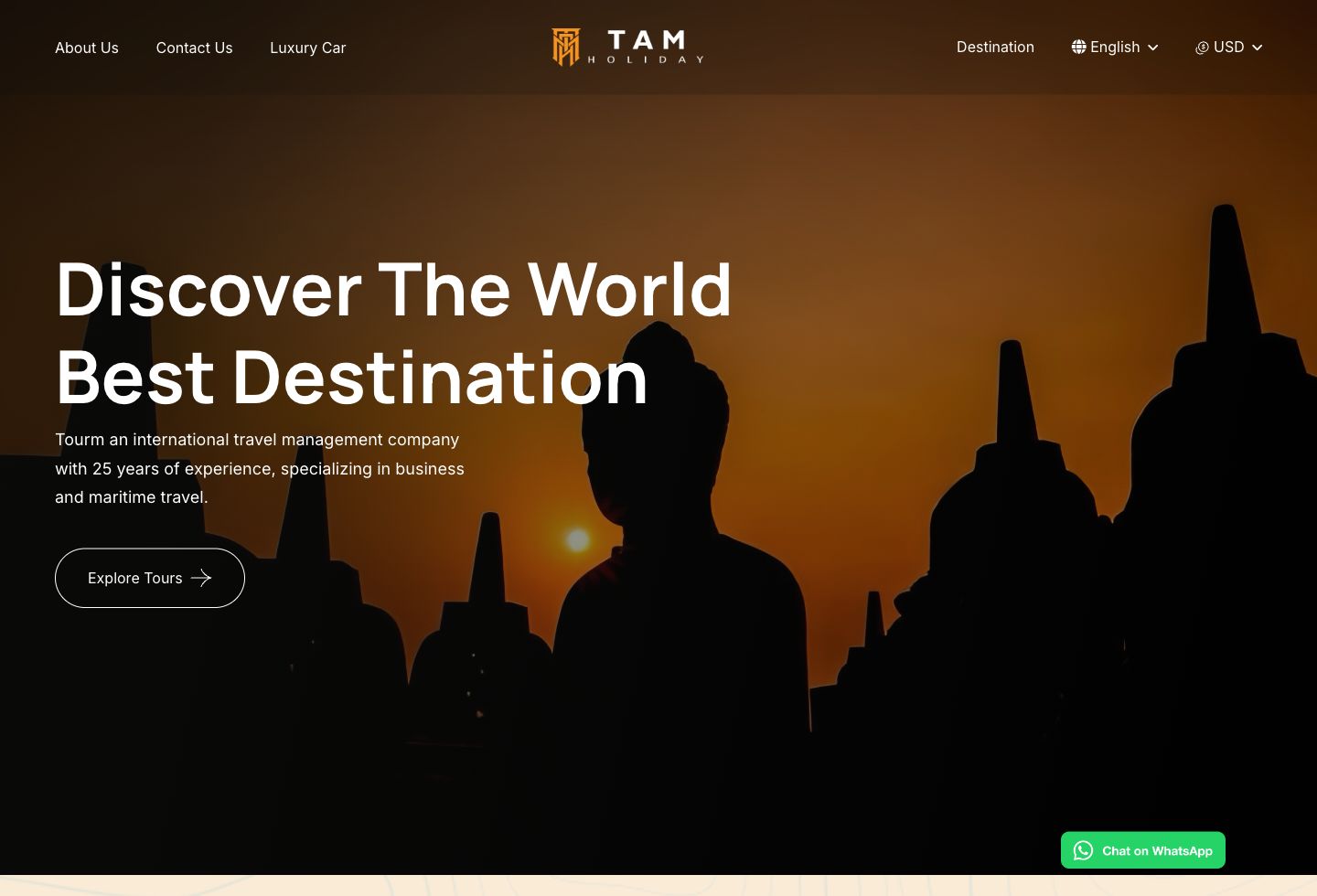 Tam Holiday website preview with travel hero and tour packages